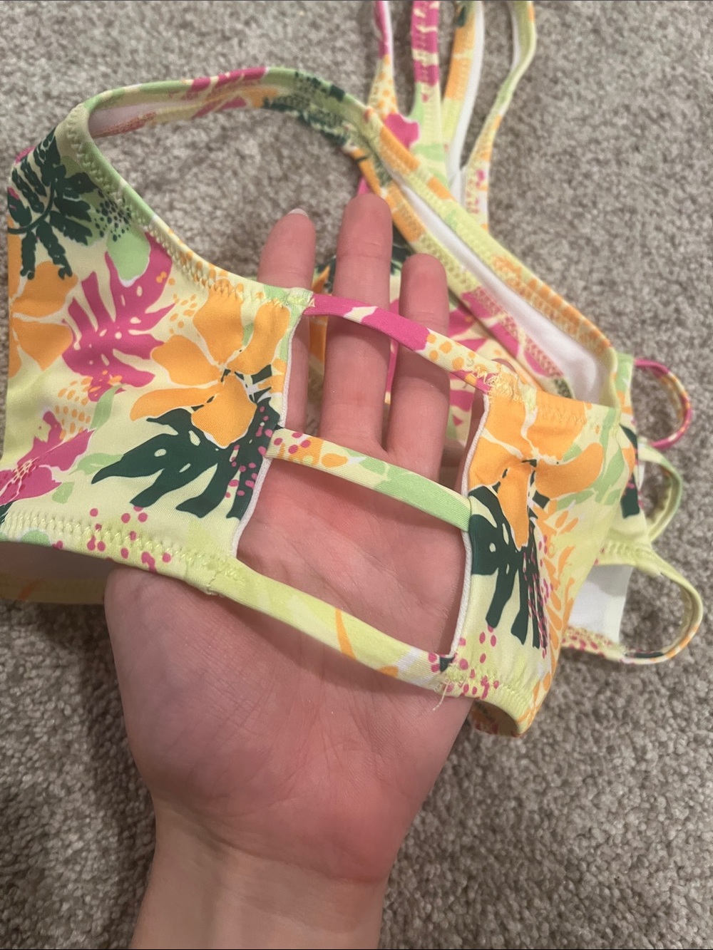 Zara Yellow Floral Girls Bikini Top with Pink & Orange Blooms - Picture 2 of 4